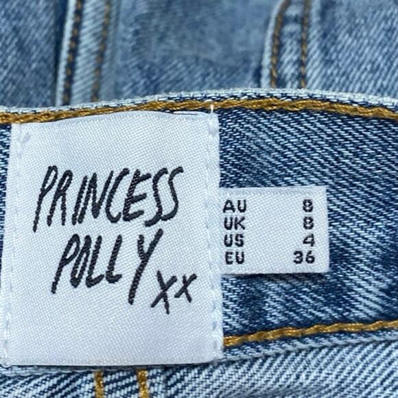 Princess Polly Women Blue High Waisted Raw Hem Cut Off Denim Jean Shorts Size 4 - Picture 4 of 5